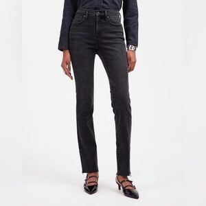 Madewell stove pipe mid rise raw hem black wash size 27  jeans modern stretch‎